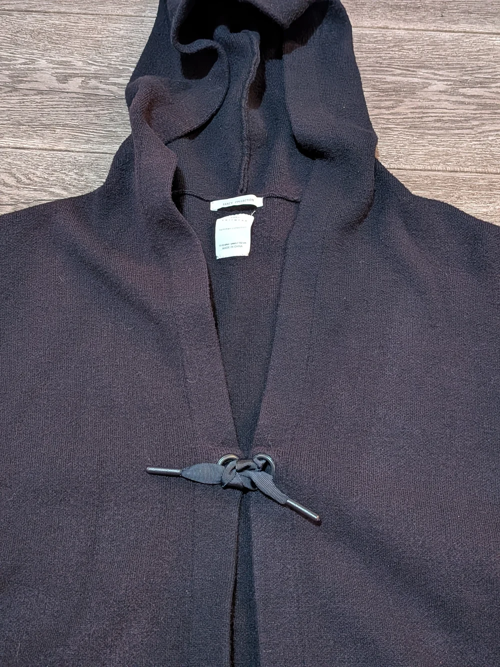 Zara Kids Hooded Knit Poncho Sweater Black 11-12